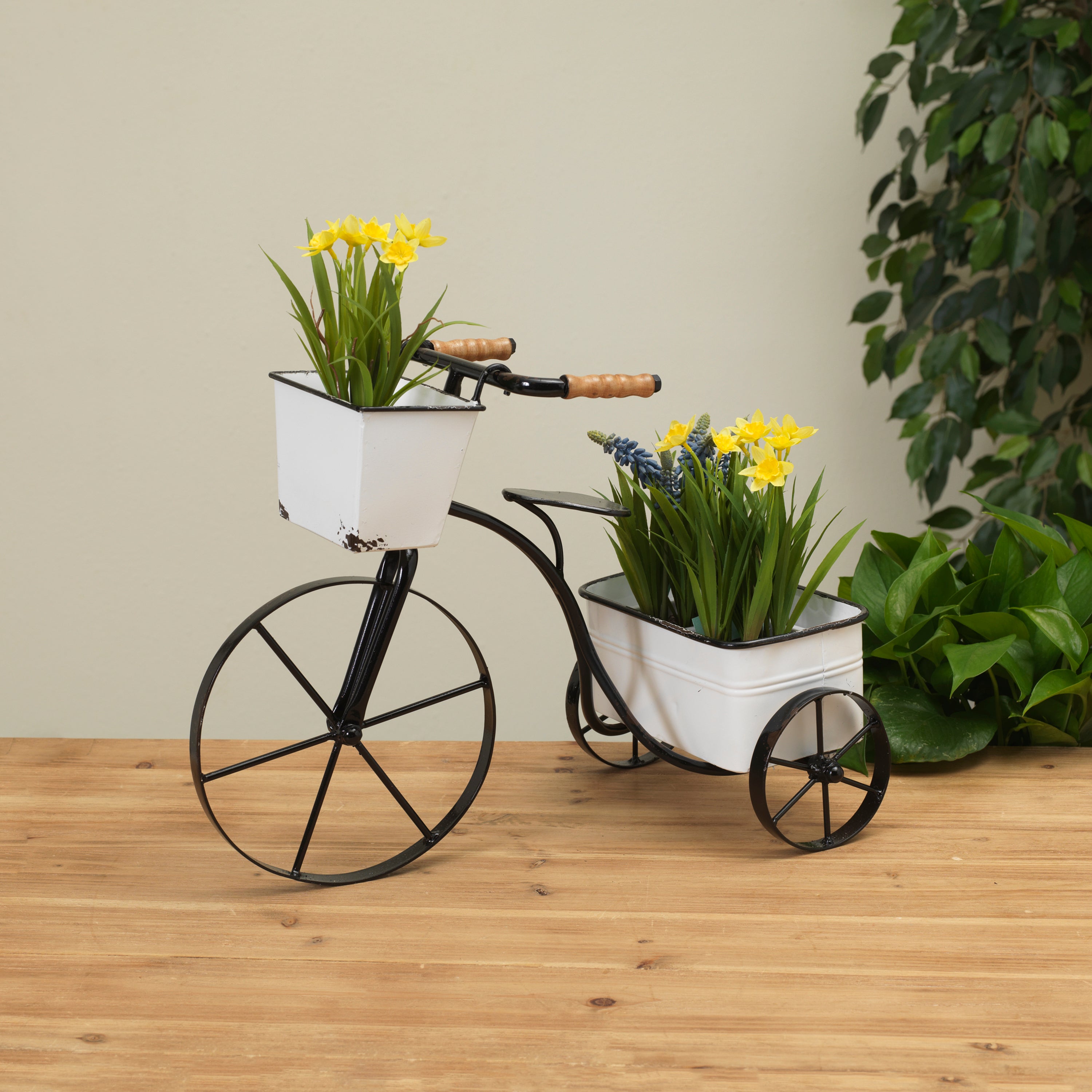 17.7 Inch Whimsical Metal Tricycle with 2 Planters